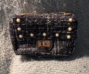 Olivia Miller Blue Mini Bag with Gold Studs and Tweed Texture